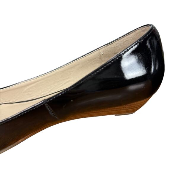 Steve Madden Open Toe Peep Patent Leather Black Stacked Wedge Shoes Pumps sz 8 - Picture 4 of 16